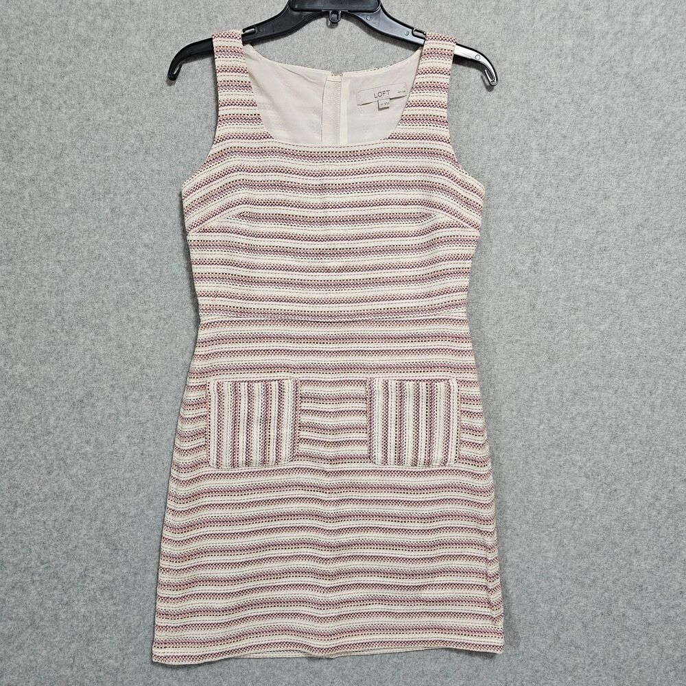 Loft Petites Dress Size 4P Pink Textured Stripe Pocket Womens Dress